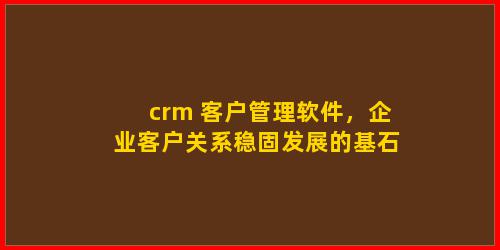 crm 客户管理软件，企业客户关系稳固发展的基石